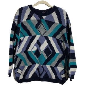 Vintage Clifton Place Coogie 80s 90s Sweater Blue Gray Black Size L / XL
